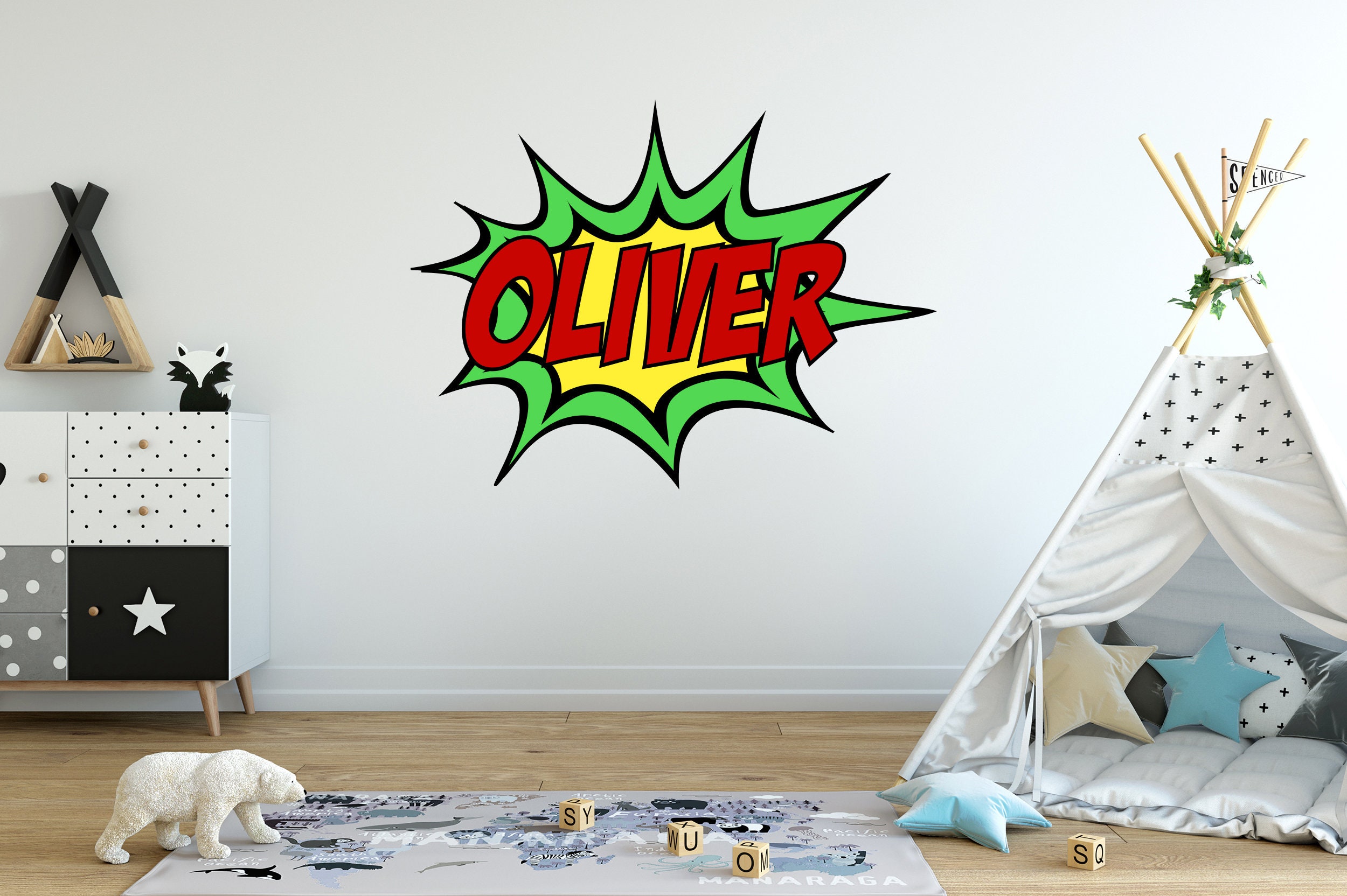 Custom Comic Book Name Wall Decal for Kids Superheroes Baby Room Art ...