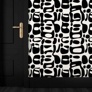 Black and White Abstract Wallpaper – Modern Geometric Peel & Stick Mural, Minimalist Monochrome Wall Decor, Removable Self-Adhesive Design