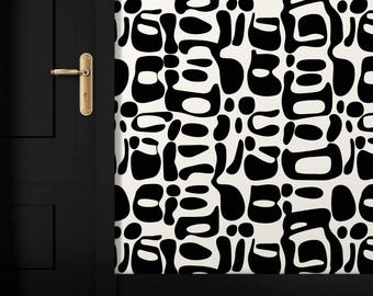 Black and White Abstract Wallpaper – Modern Geometric Peel & Stick Mural, Minimalist Monochrome Wall Decor, Removable Self-Adhesive Design