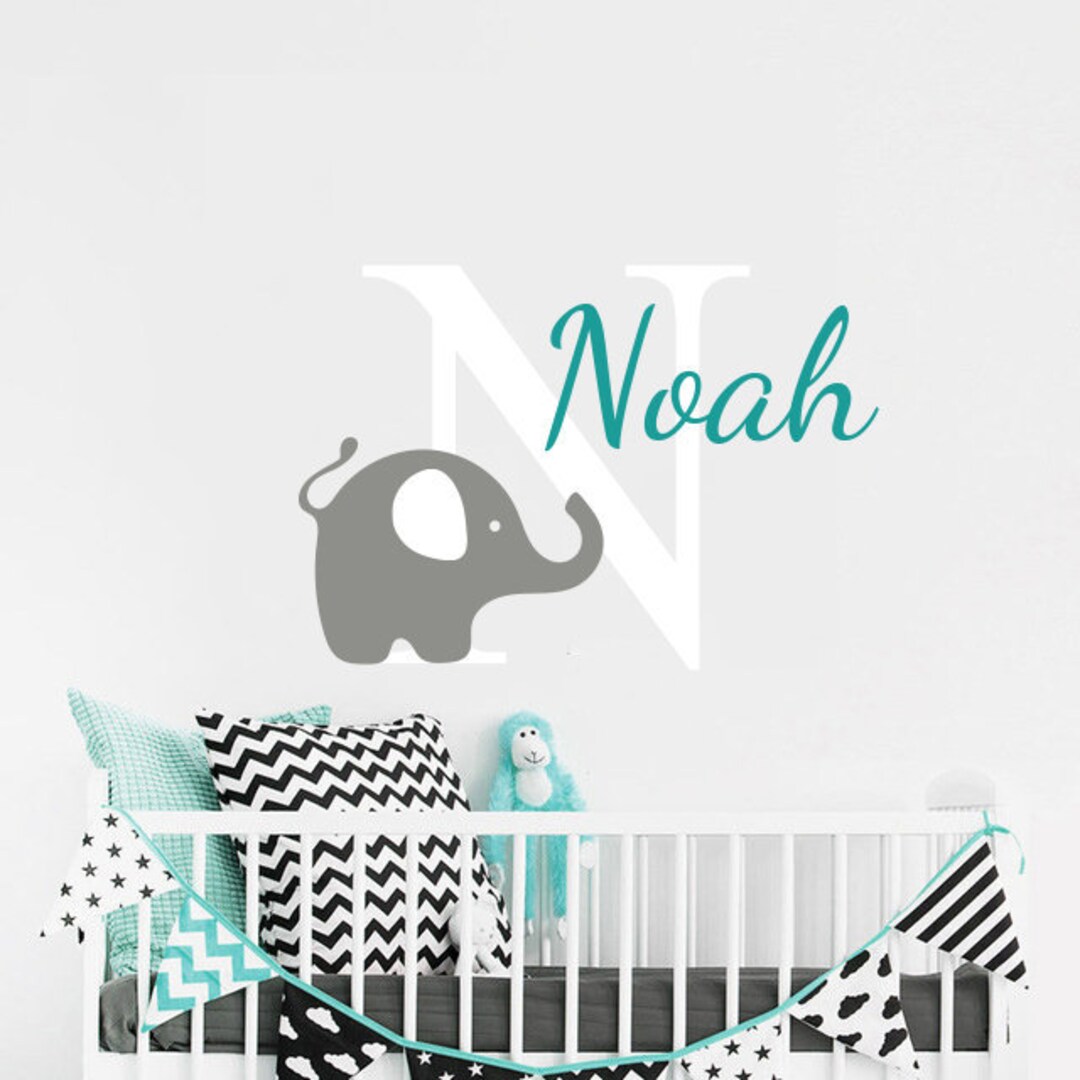 Elephant Name Wall Decal Personalized Name Decal Elephant Etsy