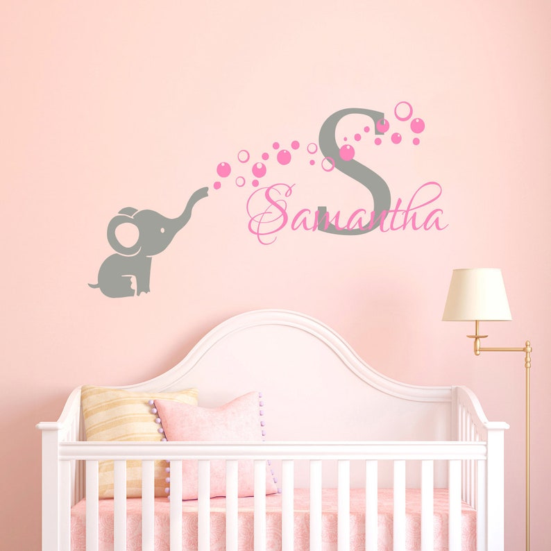personalized name wall decal baby girl name decal elephant | etsy