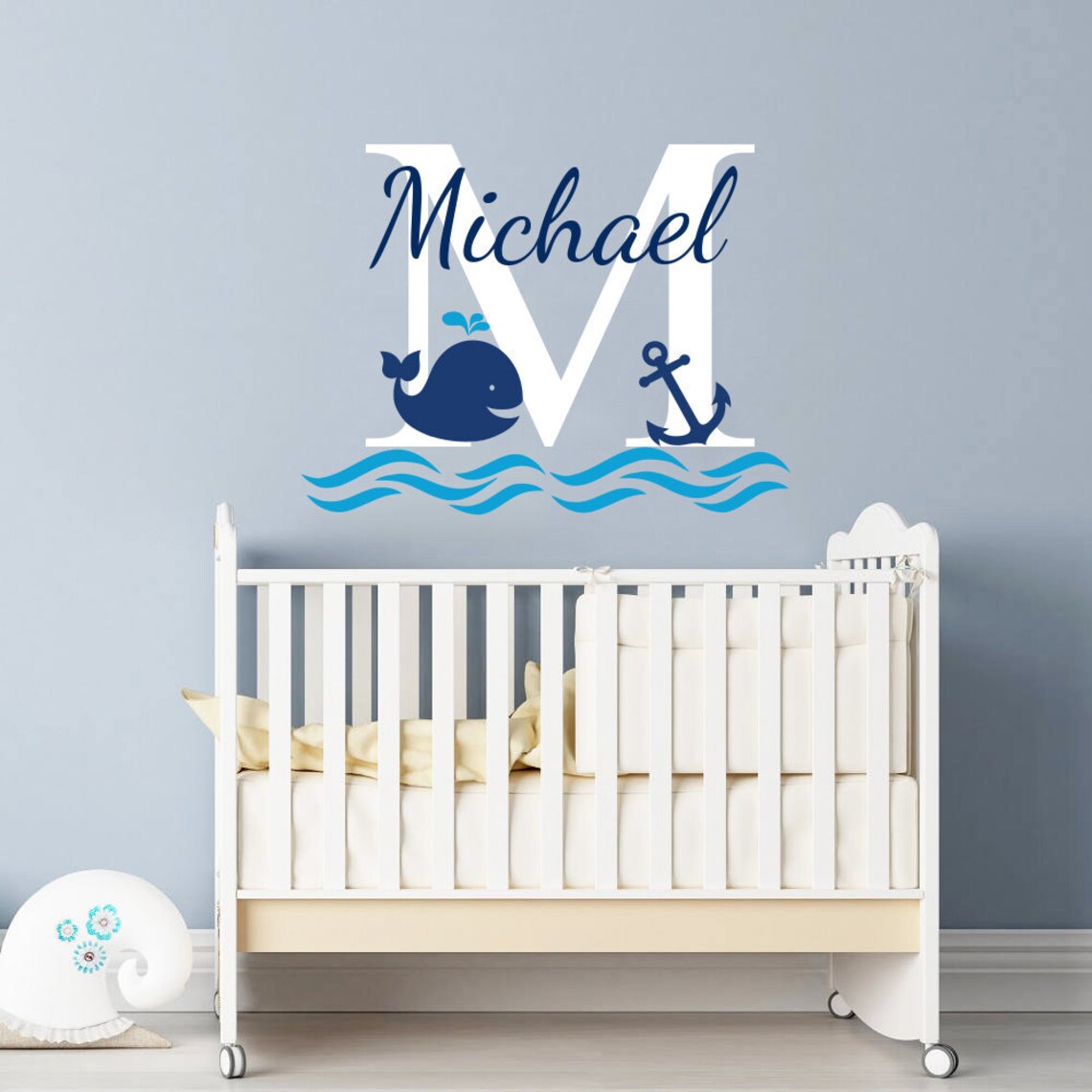 Boys Name Wall Decal / Nursery Baby Boy Room Decor / Whale - Etsy