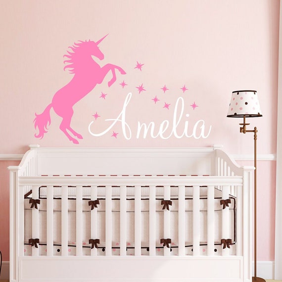 Personalized Wall Decal Girls Name Unicorn Sticker Custom Girl Name Decals Unicorn Vinyl Decals Baby Girl Bedroom Nursery Girl Decor Vs117