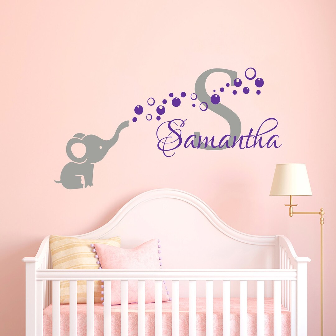 Personalized Name Wall Decal Baby Girl Name Decal Elephant Decals ...