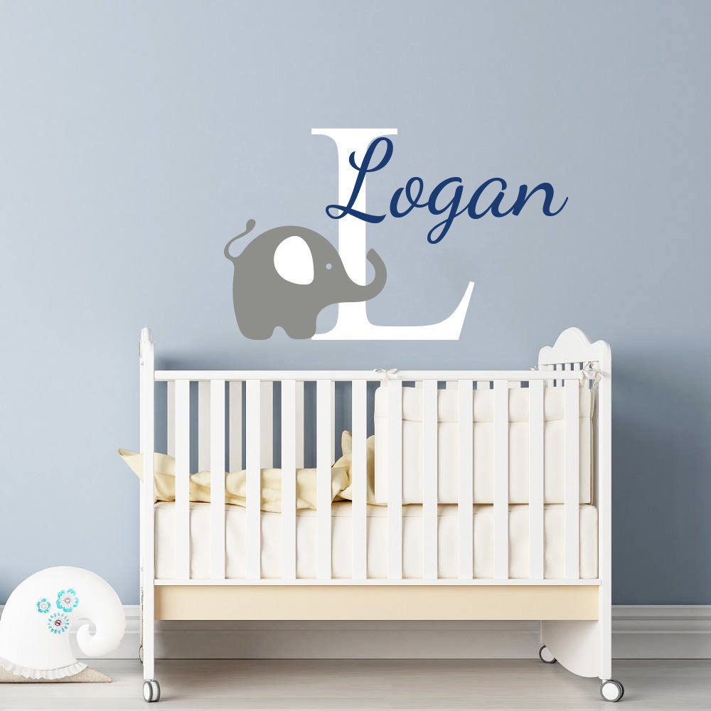 Elephant Nursery Decor Elephant Name Wall Decal Personalized Etsy