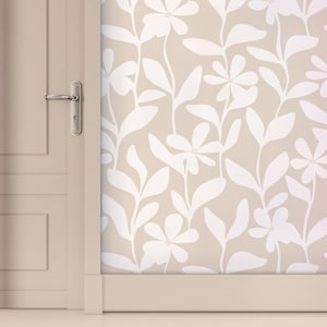 Soft Beige Floral Wallpaper – Neutral Boho Wall Decor, Peel & Stick Vintage Design Pattern, Removable Self-Adhesive Wallpaper for Nursery
