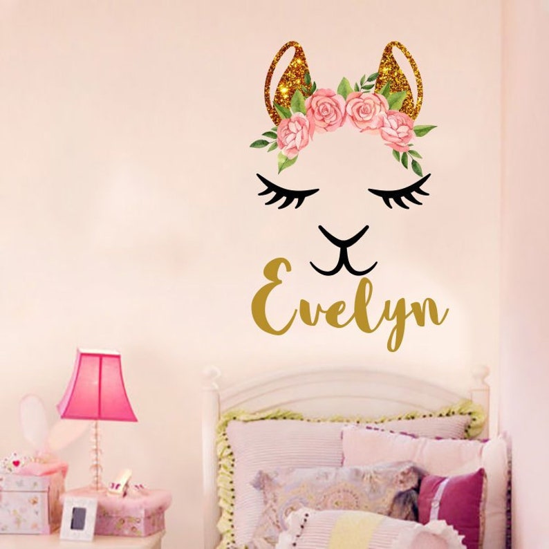 Llama Wall Decal Colorful Custom Name Decals Personalized Etsy