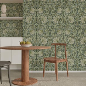 Art Nouveau Bathroom Wallpaper – Green William Morris Style Peel And Stick Floral Wall Mural, Vintage Botanical Removable Wall Art