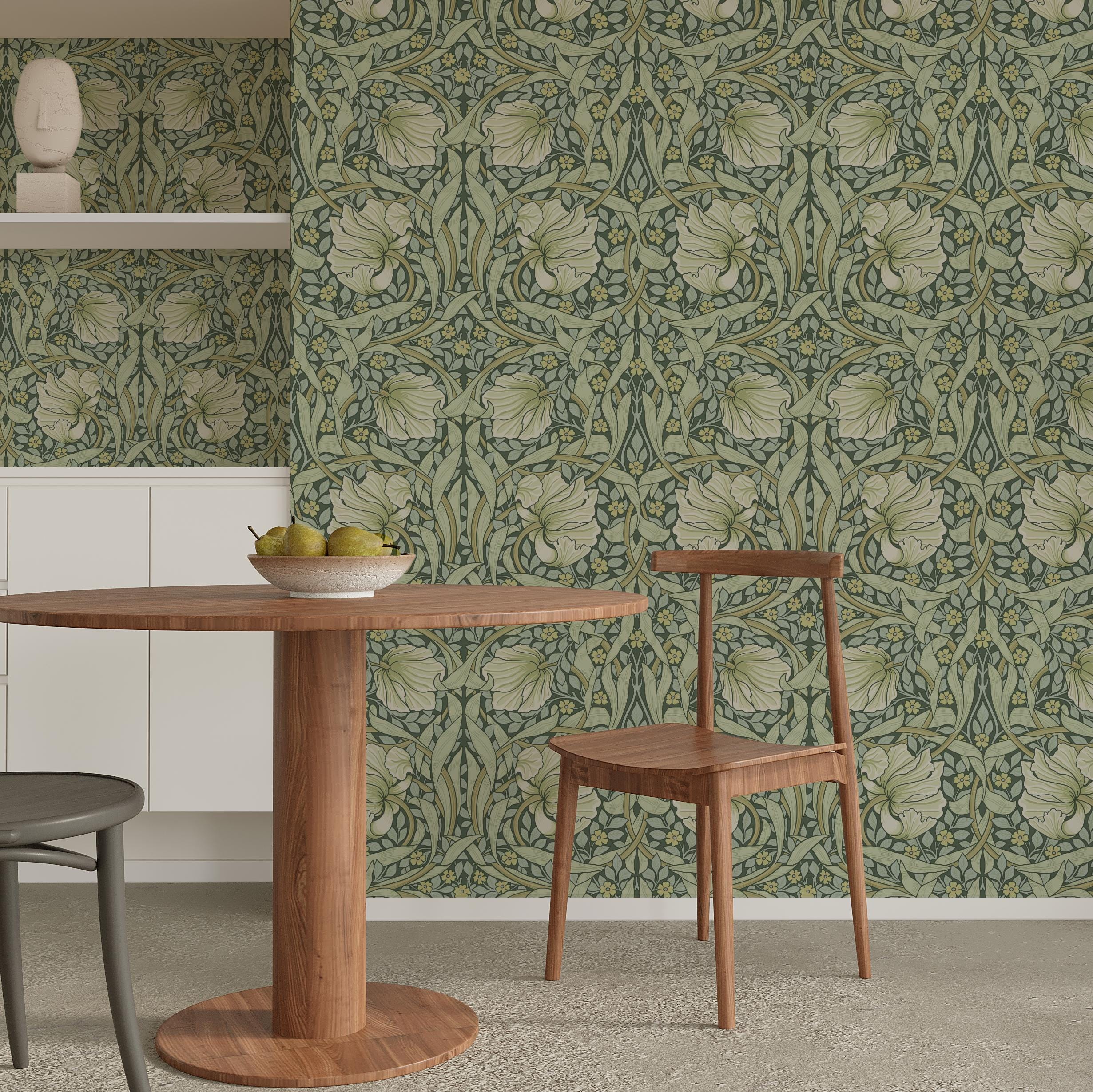 Vintage Green Botanical Wallpaper – Elegant Peel and Stick Wall Mural ...