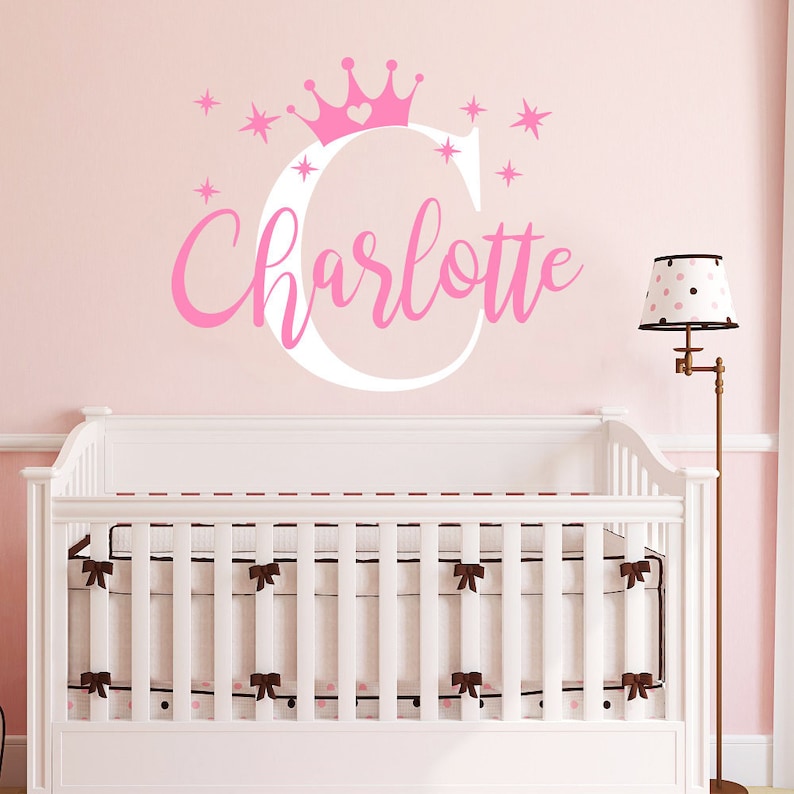 Crown Name Wall Decal Girls Princess Nursery Decor Baby Girl Decals Room Vinyl Sticker Personalized Vs130