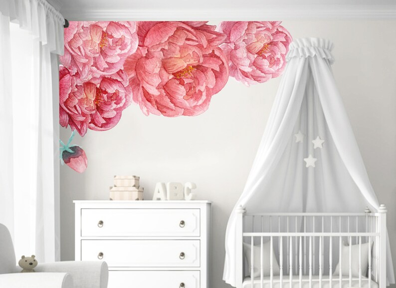 Peony Flowers Wall Sticker. Peony Wall Decal Nursery. Floral Etsy