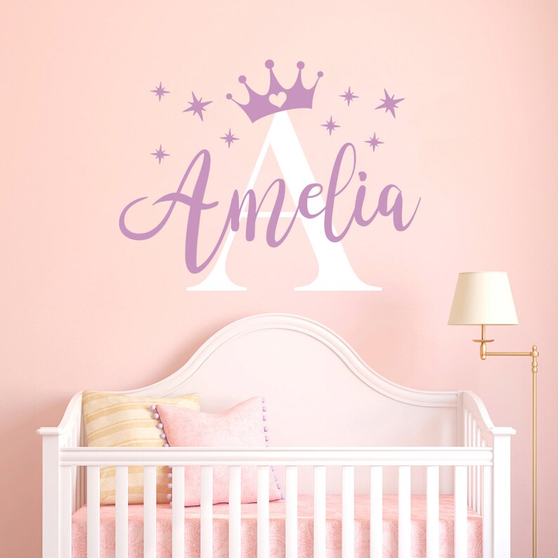 Crown Name Wall Decal Girls Princess Nursery Wall Decor Baby Etsy