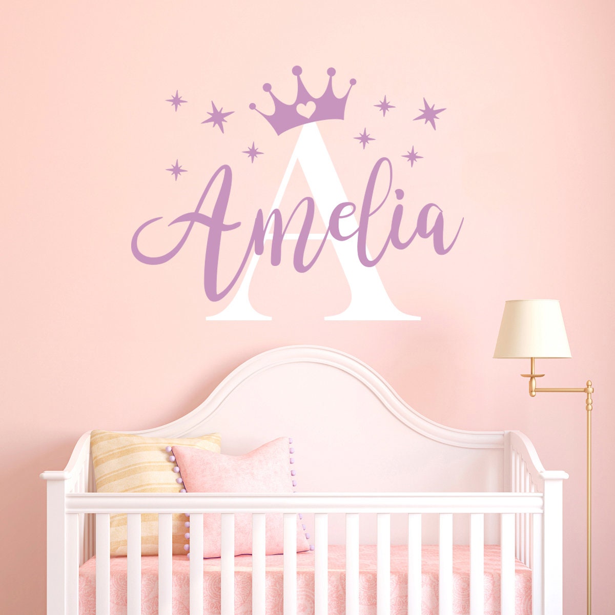 Autocollant Mural Vinyle Personnalisé - Couronne De Laurier Avec Prénom - Décoration Chambre Style French Country - Neuf