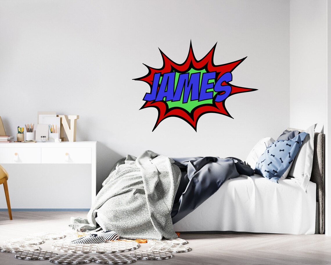 Custom Comic Book Name Wall Decal for Kids Superheroes Baby Room Art ...