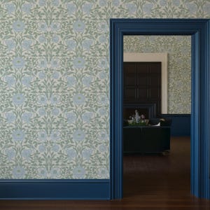 Green and Blue Floral Wallpaper – Vintage Peel and Stick Botanical Wall Mural, Removable Victorian Style Wallpaper for Living Room