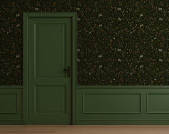 Dark Floral Peel And Stick Wallpaper – Vintage Botanical Removable Wall Mural For Moody Bedroom, Self Adhesive Wall Decor, Green Wallpaper