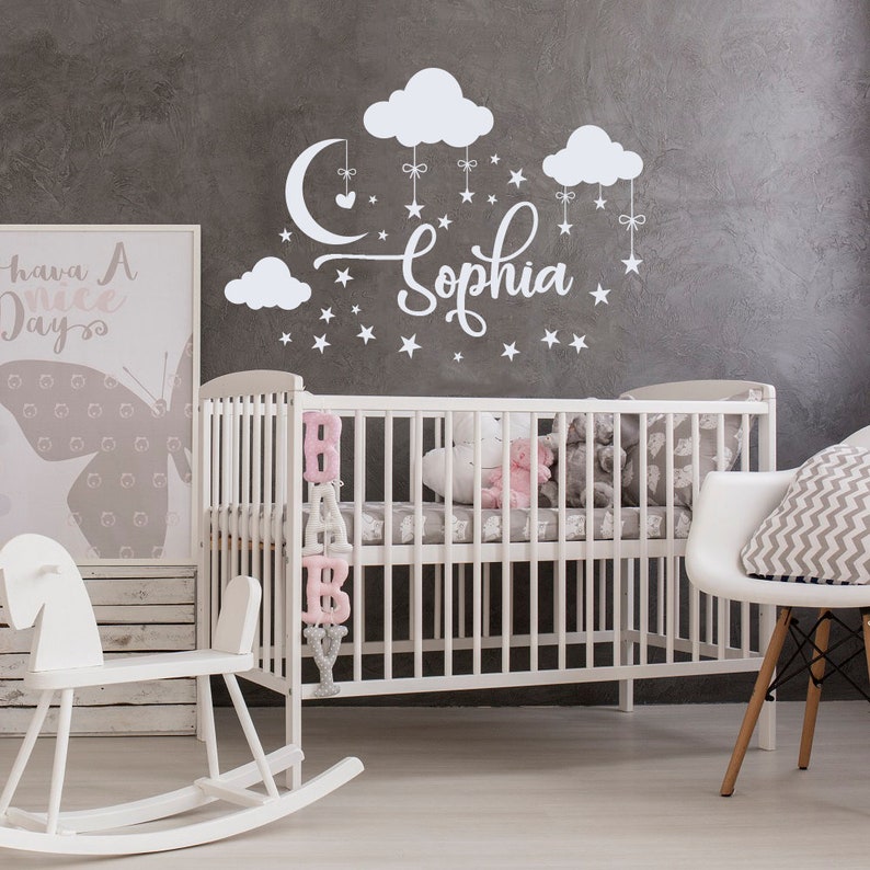 personalized name wall decal nursery decor baby clouds decals | etsy