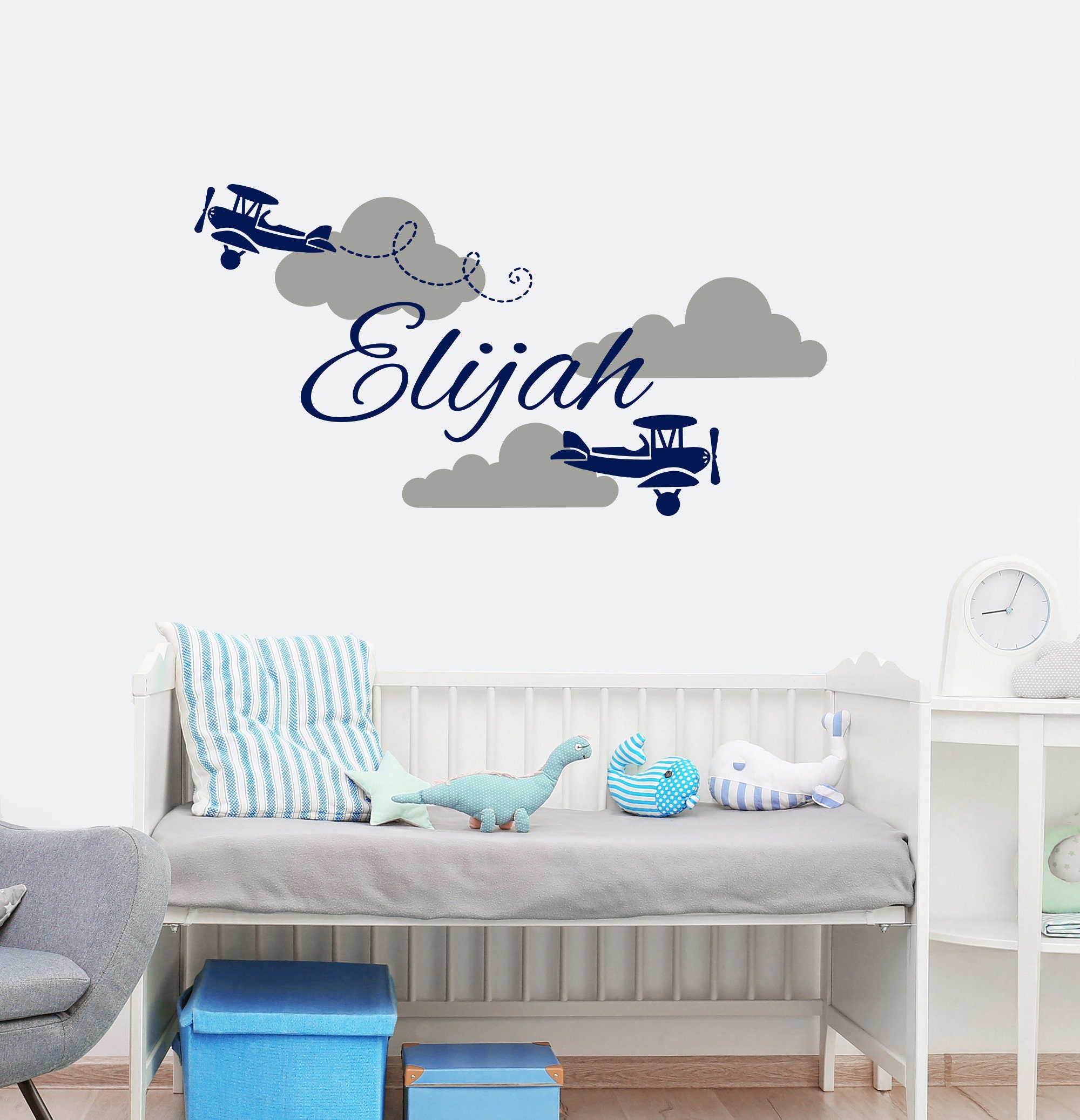Boy Name Wall Decals Nursery Decor Boys Name Decal Vinyl Sticker Clouds ...