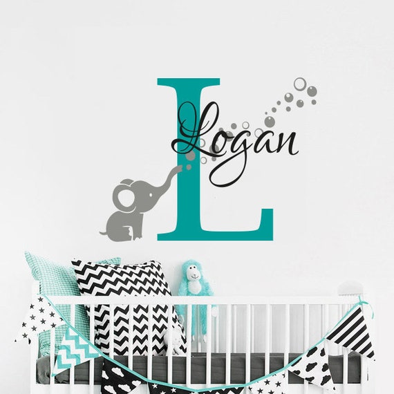 elephant wall decal nursery name wall decals baby room decor | etsy