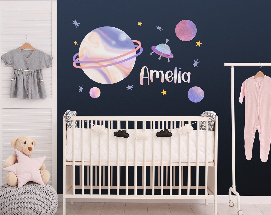 Space Personalized Girl Name Wall Decals for Girls Watercolor Etsy