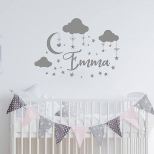 Personalized Name Wall Decal Nursery Decor Baby Clouds Decals Baby Name ...