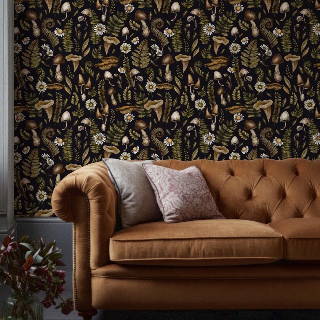 Moody Mushroom Removable Wallpaper, Herbal Peel & Stick Self Adhesive ...