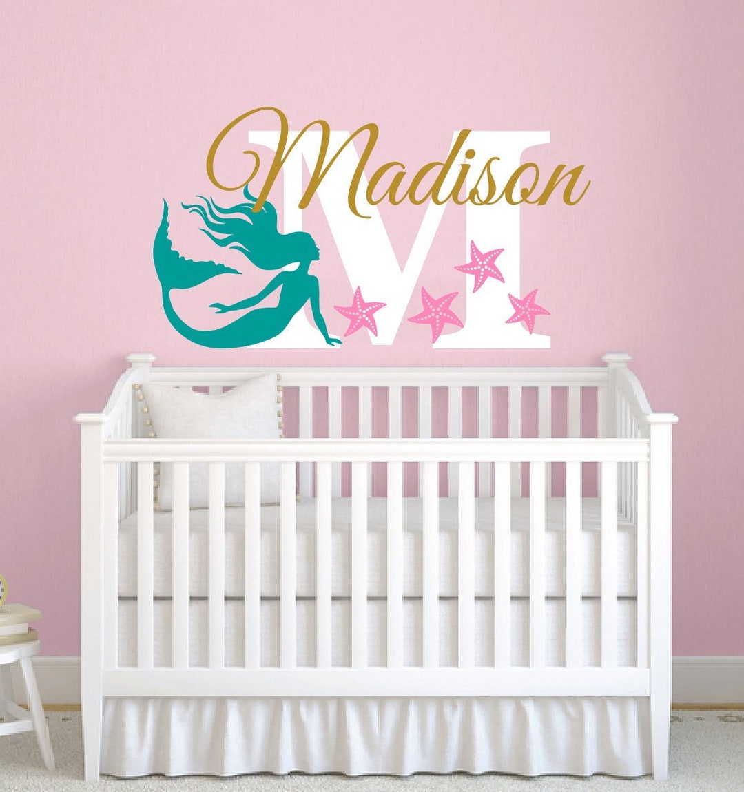 Personalized Girls Mermaid Name Wall Decal Custom Name Nursery Baby ...