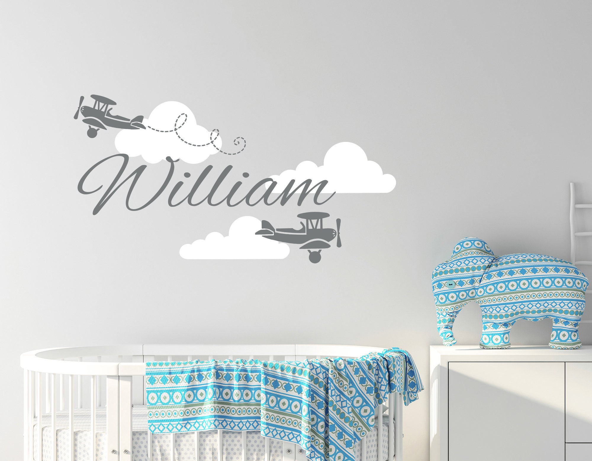 Boy Name Wall Decals Nursery Decor Boys Name Decal Vinyl Sticker Clouds ...
