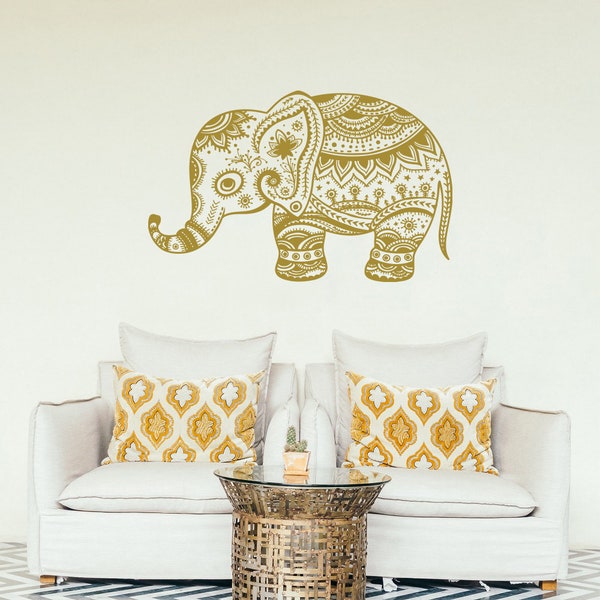 Elephant Wall Decal Vinyl Sticker Decals  Elephant Patterns Art Indian Design Home Decor Sticker Removable Room Window Art