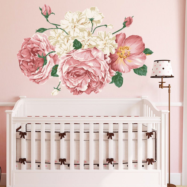 peony wall decal nursery. peony flowers wall sticker. floral | etsy