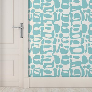 Abstract Aqua Geometric Peel and Stick Wallpaper Mural – Removable Blue Accent Wall Art for Modern Bathroom or Colorful Interior Decor