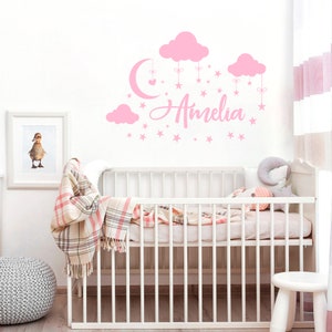 Personalized Name Wall Decal Nursery Decor Baby Clouds Decals Baby Name ...
