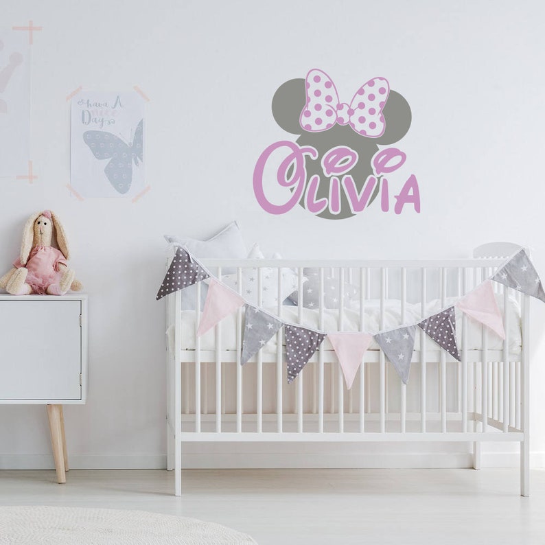 Girl Name Wall Decal Minnie Mouse Personalized Baby Girl Name Etsy