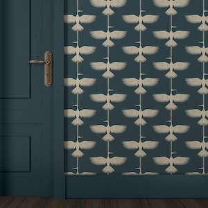 British Vintage Cranes Wallpaper – Peel and Stick Bedroom & Bathroom Wallpaper, High-quality Art Mural, Vintage Adhesive Wallpaper for Home