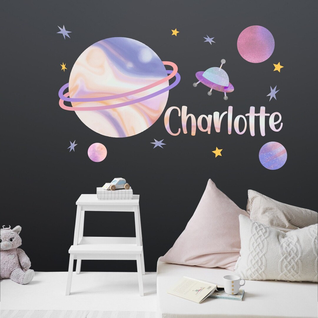 Space Personalized Girl Name Wall Decals for Girls Watercolor Etsy