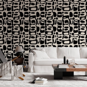 DIY Black and White Abstract Wallpaper – Modern Geometric Peel & Stick Wall Art, Removable Self-Adhesive Mural, Aesthetic Teen Room Decor