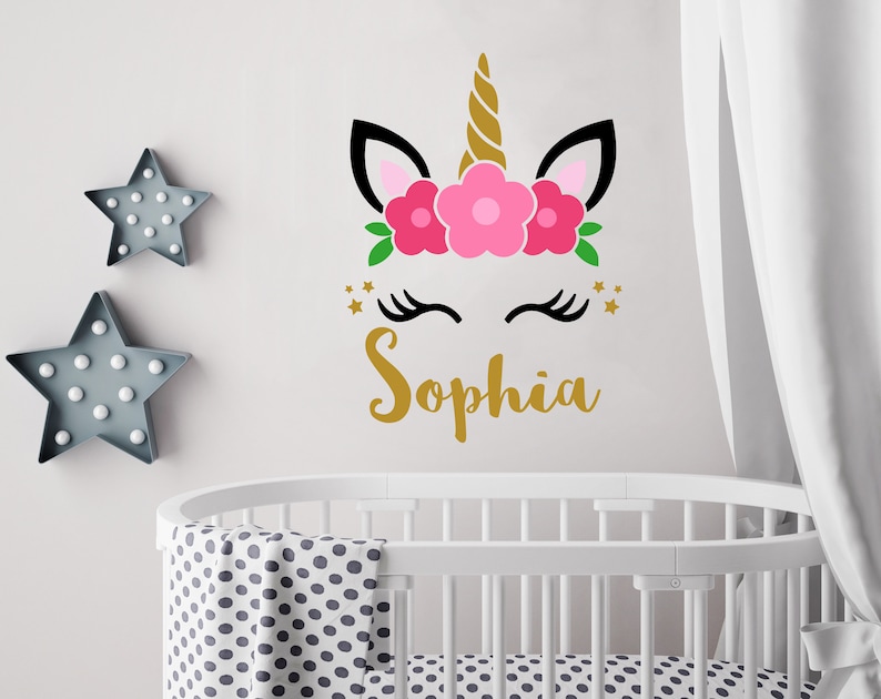 Personalized Unicorn Wall Decal Girls Name Sticker Colorful Etsy
