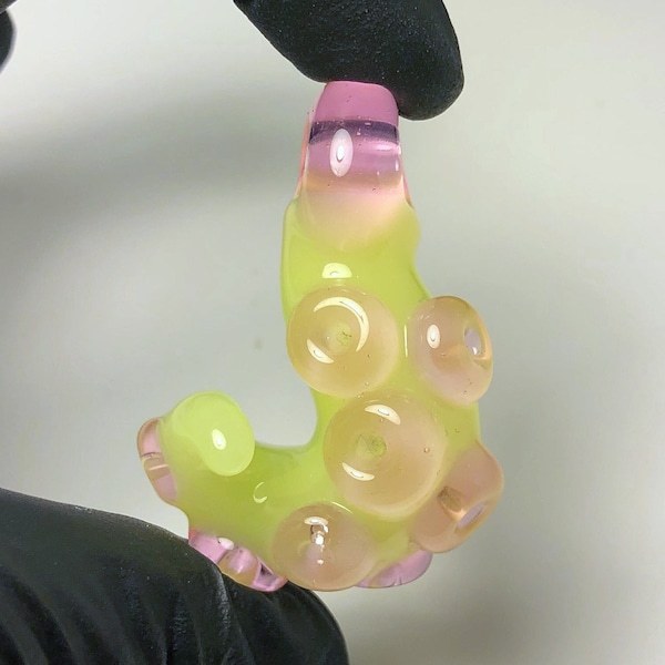 Heady CFL Color Changing Slime Green Yellow Pink Lampwork Glass Tentacle Pendant