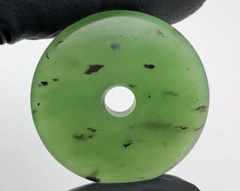 Siberian Chrome Green Nephrite Jade "Pi Disc" Pendant Talisman