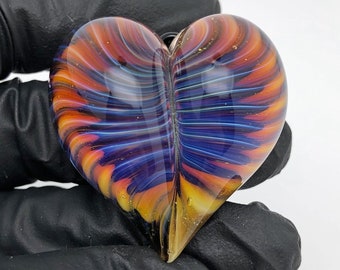 Heady Sparkling Vortex Borosilicate Glass Heart Pendant