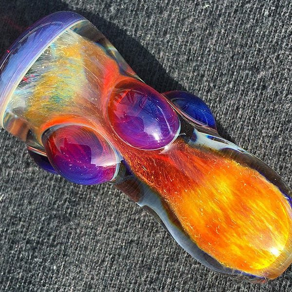 Small Glass Chillum Pipe - Thick Heady Boro Inside Out Color Changing Space Galaxy Nebula Glass Chillum Pipe with Purple Dots and Encalmo