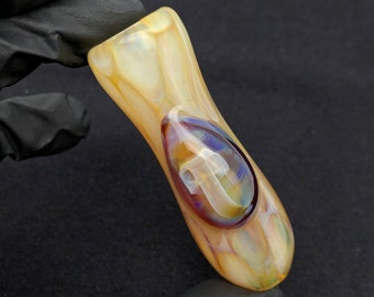 Small Thick Heady Mushroom Honeycomb Glass Chillum Pipe//Discreet Pocket Travel Pipe