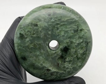 Large Green Nephrite Jade Pi Disc Statement Jewelry, Feng Shui Decor, Carving Prefab