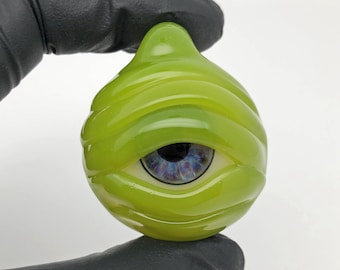 Heady Borosilicate Glass Eye Pendant//Ectoplasm Green Evil Eye