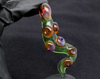 Heady Sparkling Green and Amber Purple Lampwork Glass Tentacle Pendant