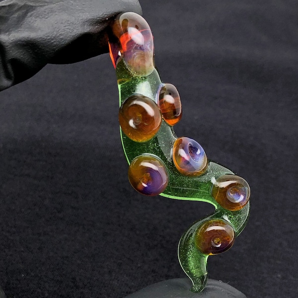 Heady Sparkling Green and Amber Purple Lampwork Glass Tentacle Pendant