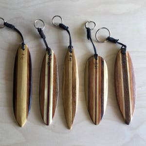Larger wooden surfboard key chains, hardwood surfboard key chains,