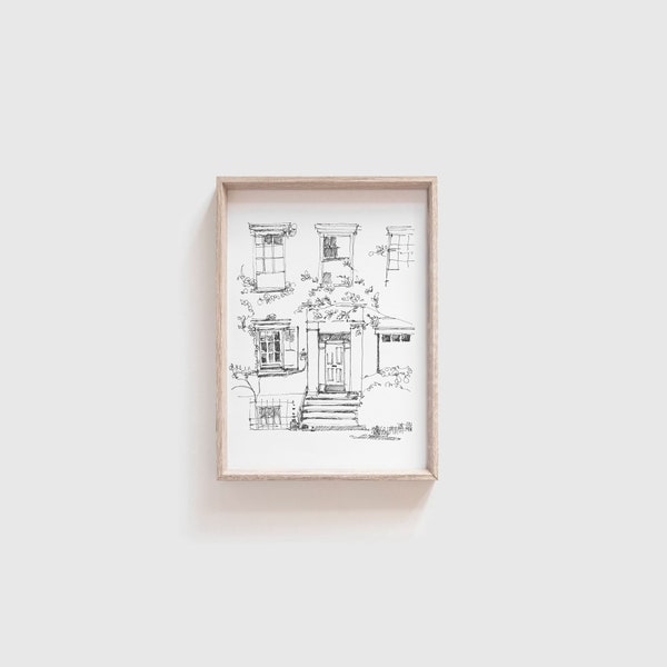 Instantly printable coloring page of a house, drawing of a house entrance, DIY artwork