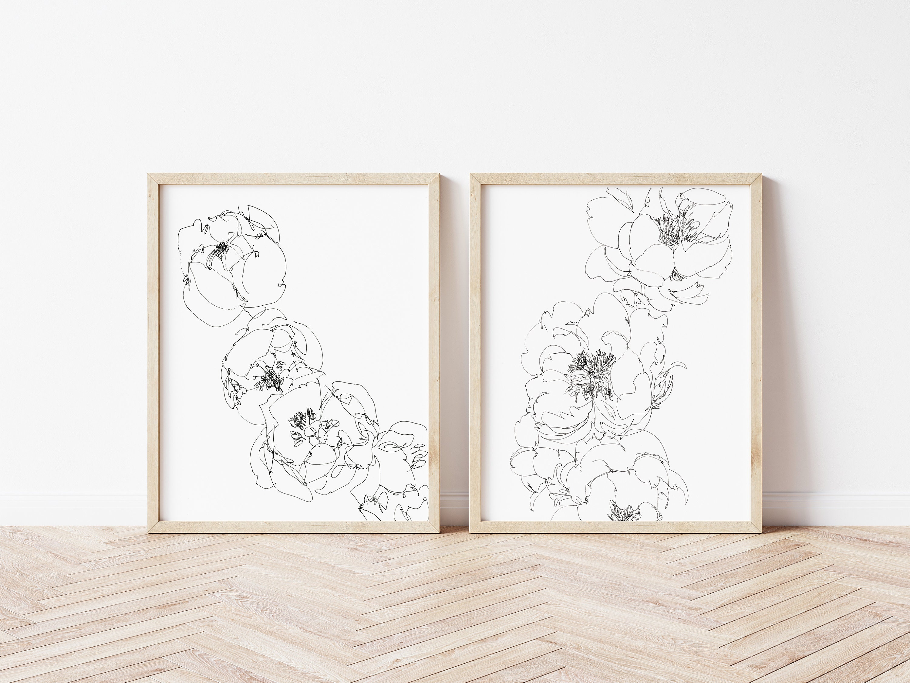Printable Hand Drawn Peonies, Printable Artwork, Wall Decoration ...
