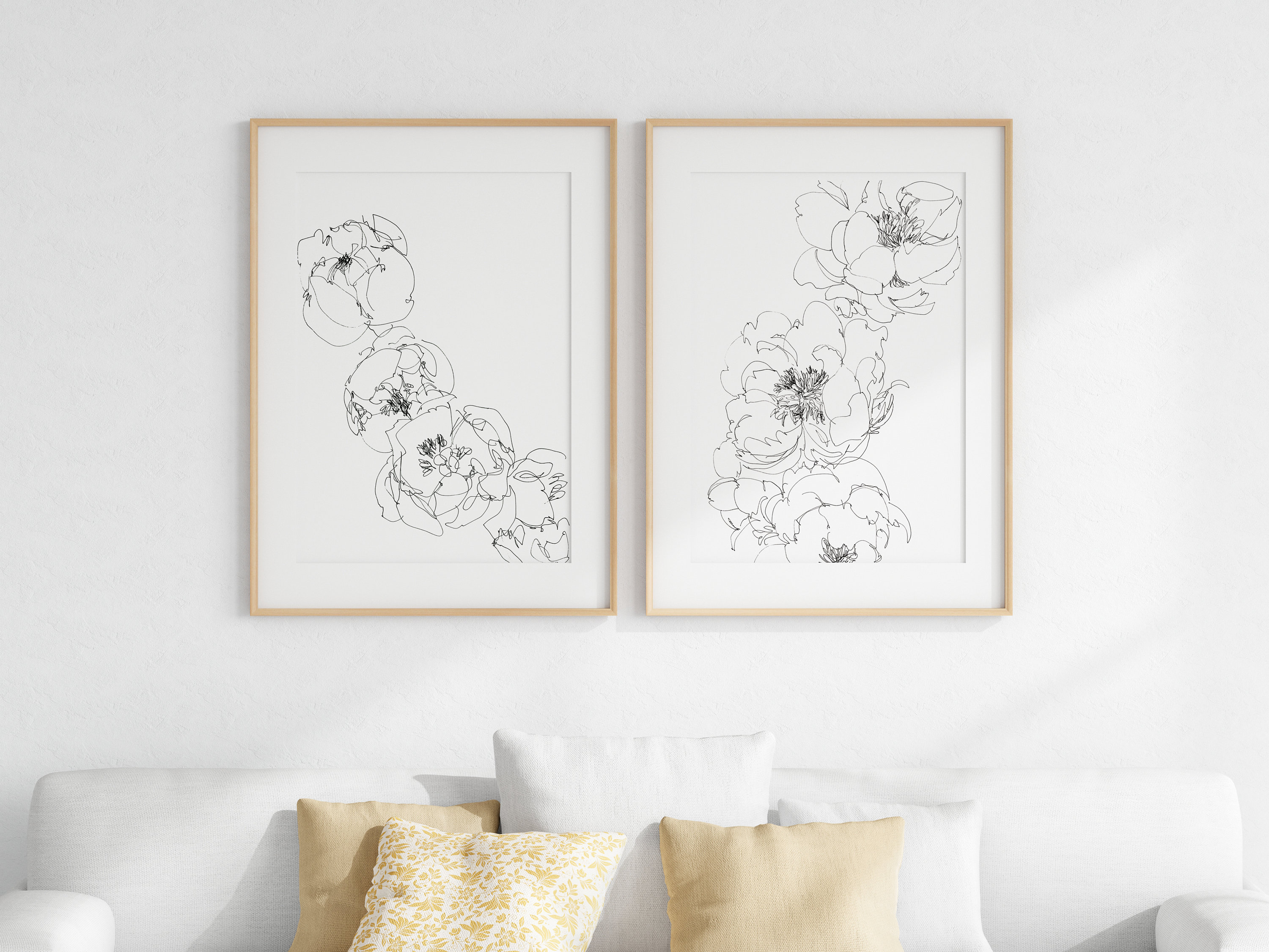 Printable Hand Drawn Peonies, Printable Artwork, Wall Decoration ...